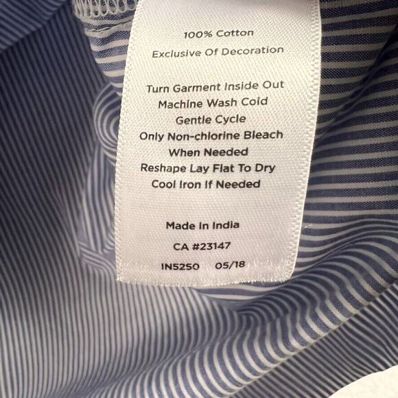 Talbots Blouse Womens Petite M Embroidered White Blue Striped 3/4 Sleeve - Picture 5 of 7